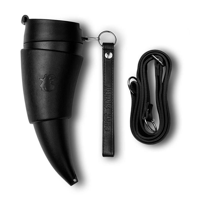 ホーン型マグ350mlレザーホルダー付ゴートマグカップBPAフリーGoatMugWithFauxRealLeatherHolder