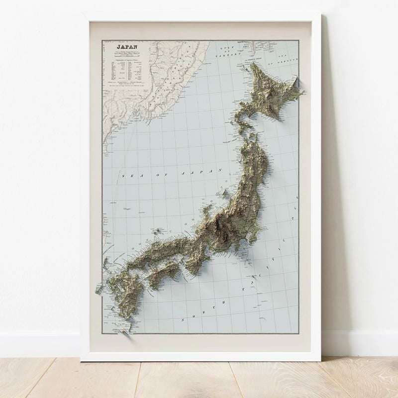 2D マップ 日本 地図 JAPAN - VINTAGE RELIEF MAP (1901) | アルファ