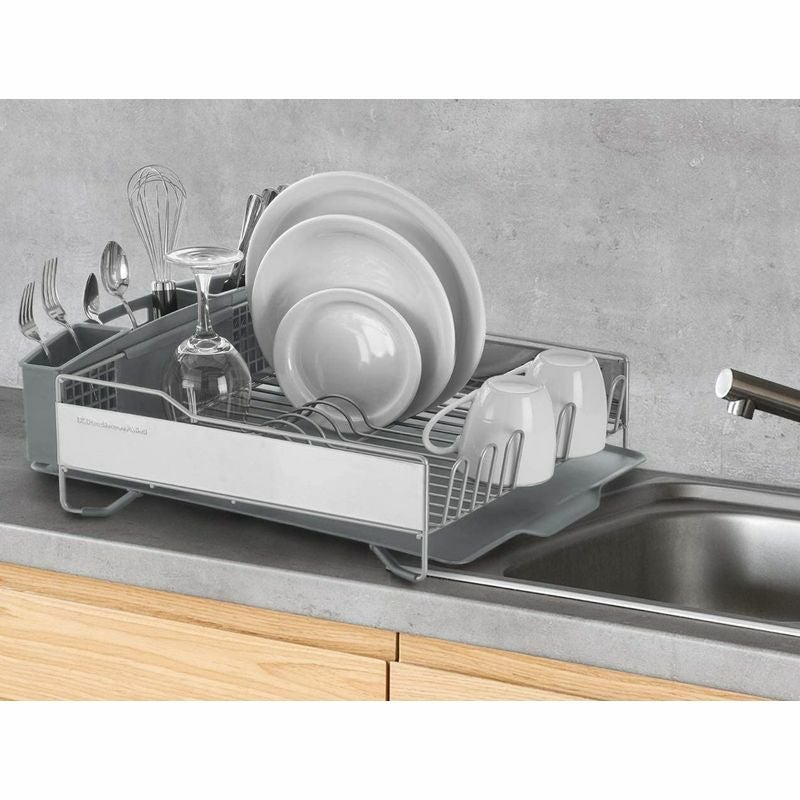 食器水切りディッシュラックコンパクト指紋防止ステンレスコップキッチンシンプルヒューマンsimplehumanKitchenCompactSteelFrameDishRackwithSwivelSpoutFingerprint-ProofStainless,GreyPlastic
