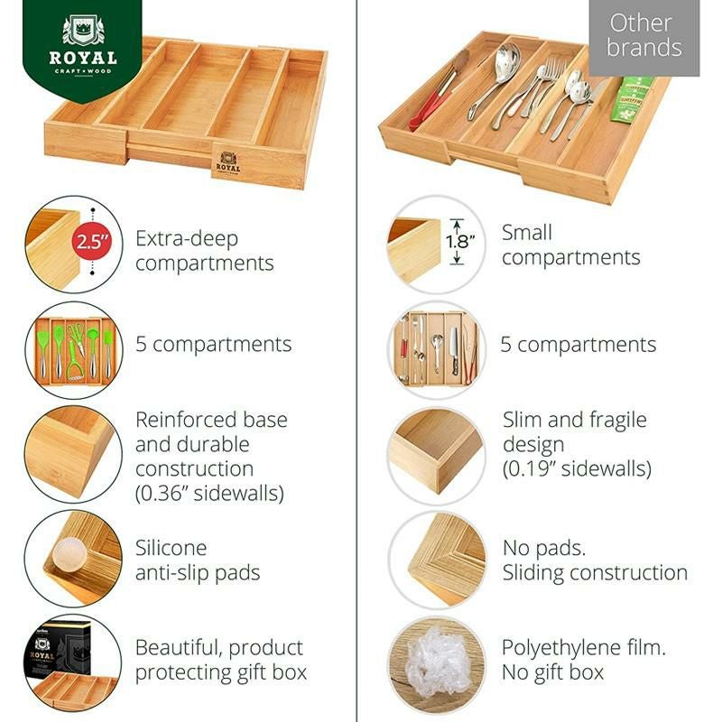 引き出し仕切りトレートレイスライド拡張サイズ変更バンブー竹ドロワーオーガナイザーカトラリーホルダーBambooKitchenDrawerOrganizer-ExpandableSilverwareOrganizer/UtensilHolderandCutleryTray