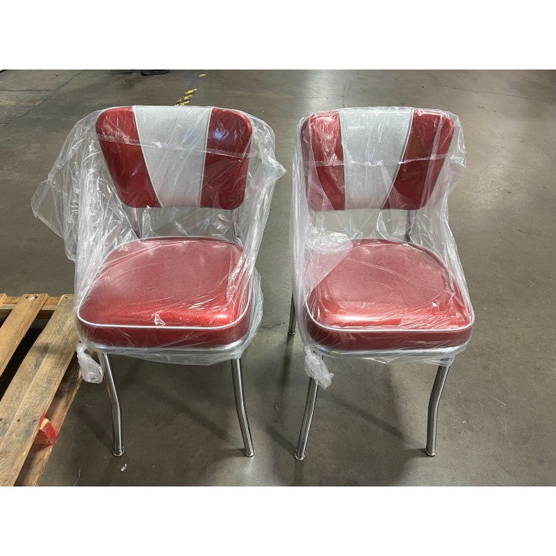 アメリカ製 レトロ ダイナーチェア 2脚セット Vバック クローム脚