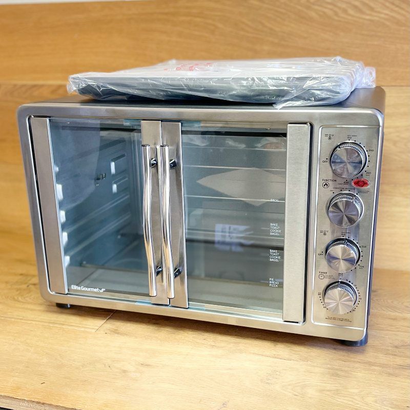 コンベクションオーブン45L大容量フレンチドアステンレス庫内幅39cmロティサリーEliteGourmetETO-4510MDoubleFrenchDoorCountertopConvectionToasterOven,BakeBroilToastRotisserieKeepWarm2Racks,45L,StainlessSteel&Black家電