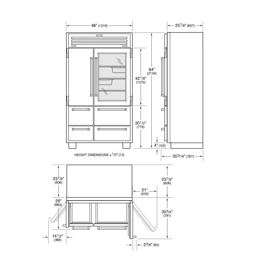 冷蔵庫 自動製氷機 ビルトイン 860L ステンレス 幅122cm Sub-Zero