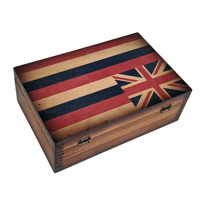 【希少】KIKI Honolulu Hawaii 83am ヴィンテージ木箱 木箱 アメリカ製 ハワイ州旗 メモリーボックス Relic Wood Hawaii