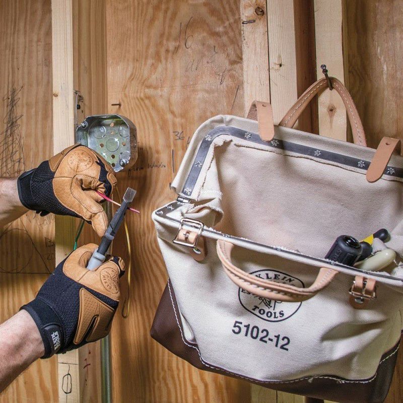 デラックスキャンバスバッグナチュラルツールバックトートバックKleinToolsHeavyDutyNaturalCanvasToolBag,ToolTote,Multi-PurposeBagwithWideHingedOpeningandLeatherHandles