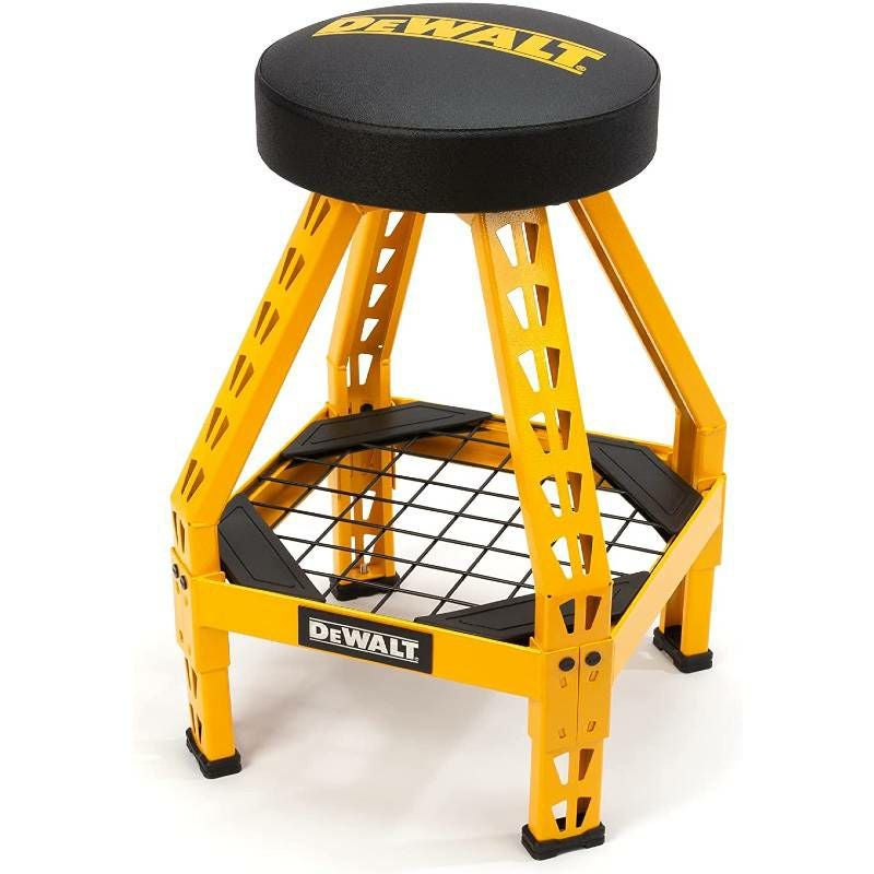 ガレージスツール スチールフレーム 360℃回転 椅子 DEWALT Padded Shop