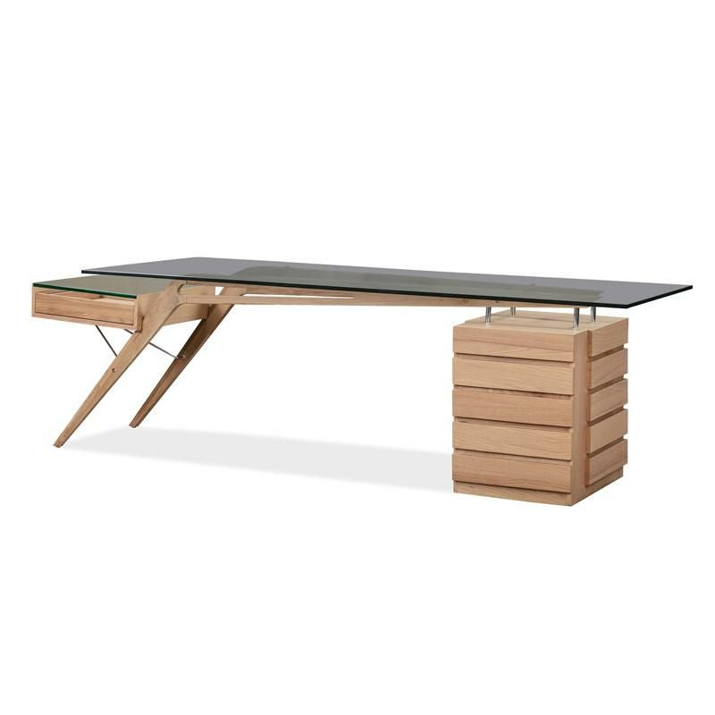 木製デスク机ガラステーブル幅250cm引き出し付Kardiel1949Protractor98"Desk