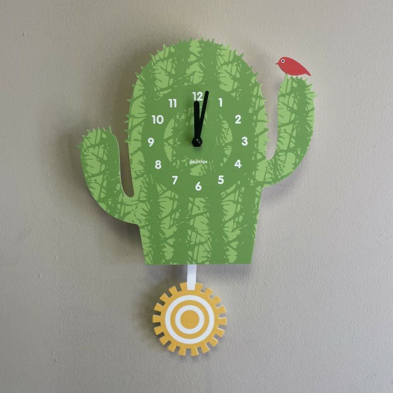 ウォールクロックサボテン太陽鳥クォーツアクリルマット仕上げ振り子時計壁掛けアメリカ製モダンムースModernMoosecactuspendulumclock