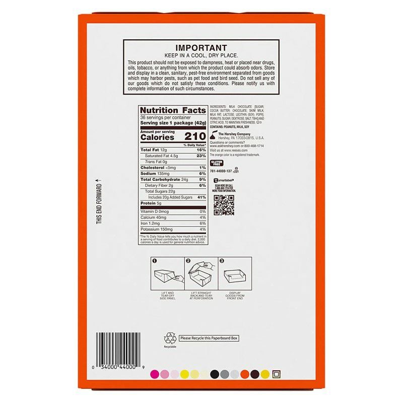 リースミルクチョコレートピーナッツバターカップキャンディハロウィーン36パックREESE'SMilkChocolatePeanutButterCupsCandy,Holloween,Bulk1.5ozPacks(36Count)34000