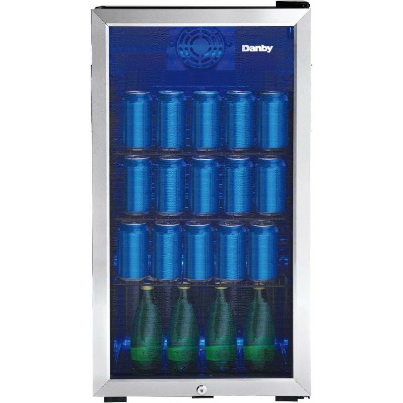 冷蔵庫117缶88LステンレスガラスドアハンドルありブルーLED照明ダンビーDanbyDBC117A2BSSDD-6117(355ml)CanCapacityBeverageCenterSingleGlassDoorMini-Fridge家電