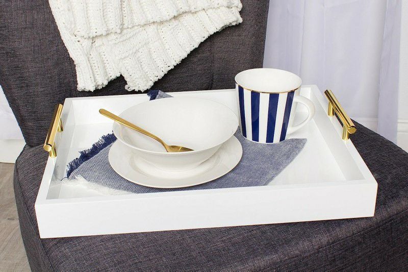 ディスプレートレイおしゃれ装飾トレー取手付長方形白KateandLaurelLiptonModernRoundTray,WhiteandGold