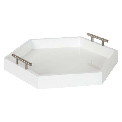 ディスプレートレイおしゃれ装飾トレー取手付六角形白KateandLaurelLiptonHexagonDecorativeTrayWhiteandSilver18inch