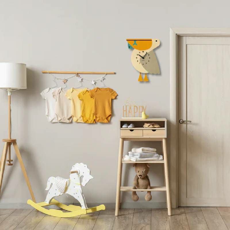 ウォールクロックかば木製ウッド振り子時計壁掛けモダンムースModernMoosehippopendulumclock