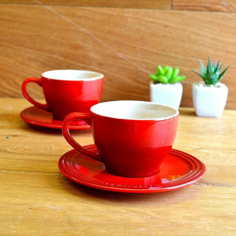 ル・クルーゼ カプチーノ カップ＆ソーサー 2客セット チェリーレッド