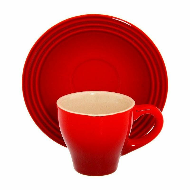 ル・クルーゼ カプチーノ カップ＆ソーサー 2客セット チェリーレッド