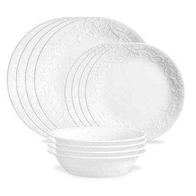 コレールエンボスベラファエンツァディナーウェアホワイト4人用16点セットCorelleEmbossedBellaFaenza16-PieceDinnerwareSet,Servicefor4,White