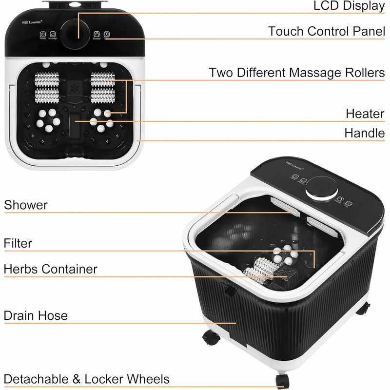フットバス足湯温度調節バブル電動ローラーバイブレーションH&BLuxuriesFootSpaMassagerwithHeatforStressRelief,FeetBathwithMotorizedRollersandShower,TemperatureControl,TimerandLCDDisplay家電
