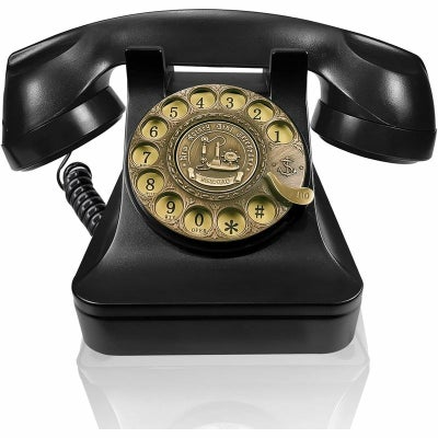 電話ダイヤル式黒電話レトロアンティークビンテージブラックIRISVORotaryDialTelephoneRetroOldFashionedLandlinePhoneswithClassicMetalBell,CordedPhonewithSpeakerandRedialFunctionforHomeandDecor