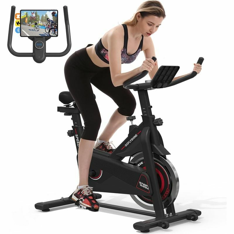 フィットネスバイクエアロバイクエクササイズバイクフライホイール静音ホームジムトレーニングPYHIGHIndoorCyclingBikeBeltDriveStationaryBicycleExerciseBikeswithLCDMonitorforHomeCardioWorkoutBikeTraining-Black