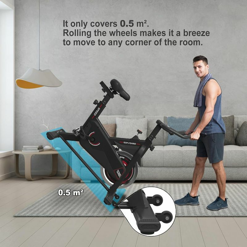 フィットネスバイクエアロバイクエクササイズバイクフライホイール静音ホームジムトレーニングPYHIGHIndoorCyclingBikeBeltDriveStationaryBicycleExerciseBikeswithLCDMonitorforHomeCardioWorkoutBikeTraining-Black