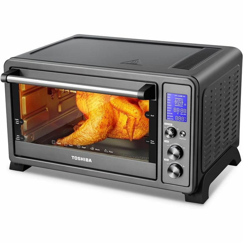 大きいロティサリーブラック&デッカートースターオーブン大型TOSHIBAAC25CEWLarge6-SliceConvectionToasterOvenCountertop,10-In-OnewithToast,PizzaandRotisserie,1500W家電