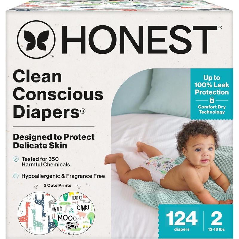 紙おむつ76枚入体重5～8kg交換サインTheHonestCompanyCleanConsciousDiapers,Pandas+BarnyardBabies,Size2,76CountClubBox