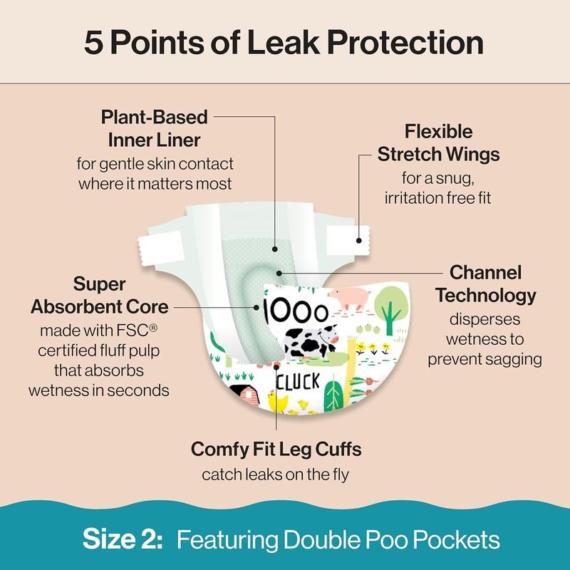 紙おむつ76枚入体重5～8kg交換サインTheHonestCompanyCleanConsciousDiapers,Pandas+BarnyardBabies,Size2,76CountClubBox