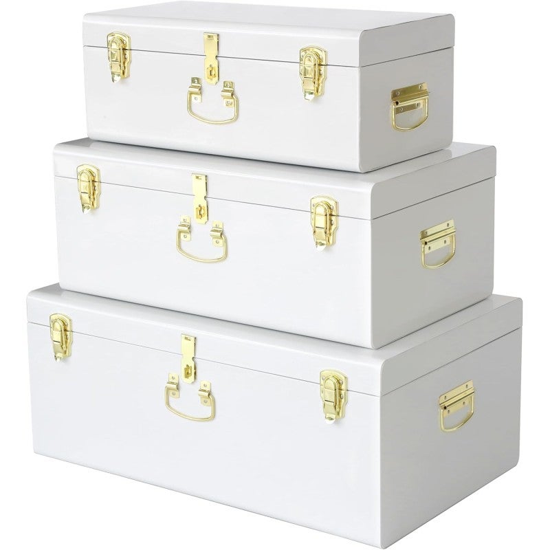 メタルトランクストレージボックス箱3個セットかわいいおしゃれVixdonosDecorativeBoxSetof3MetalTrunksChestwithSafetyLockClasp